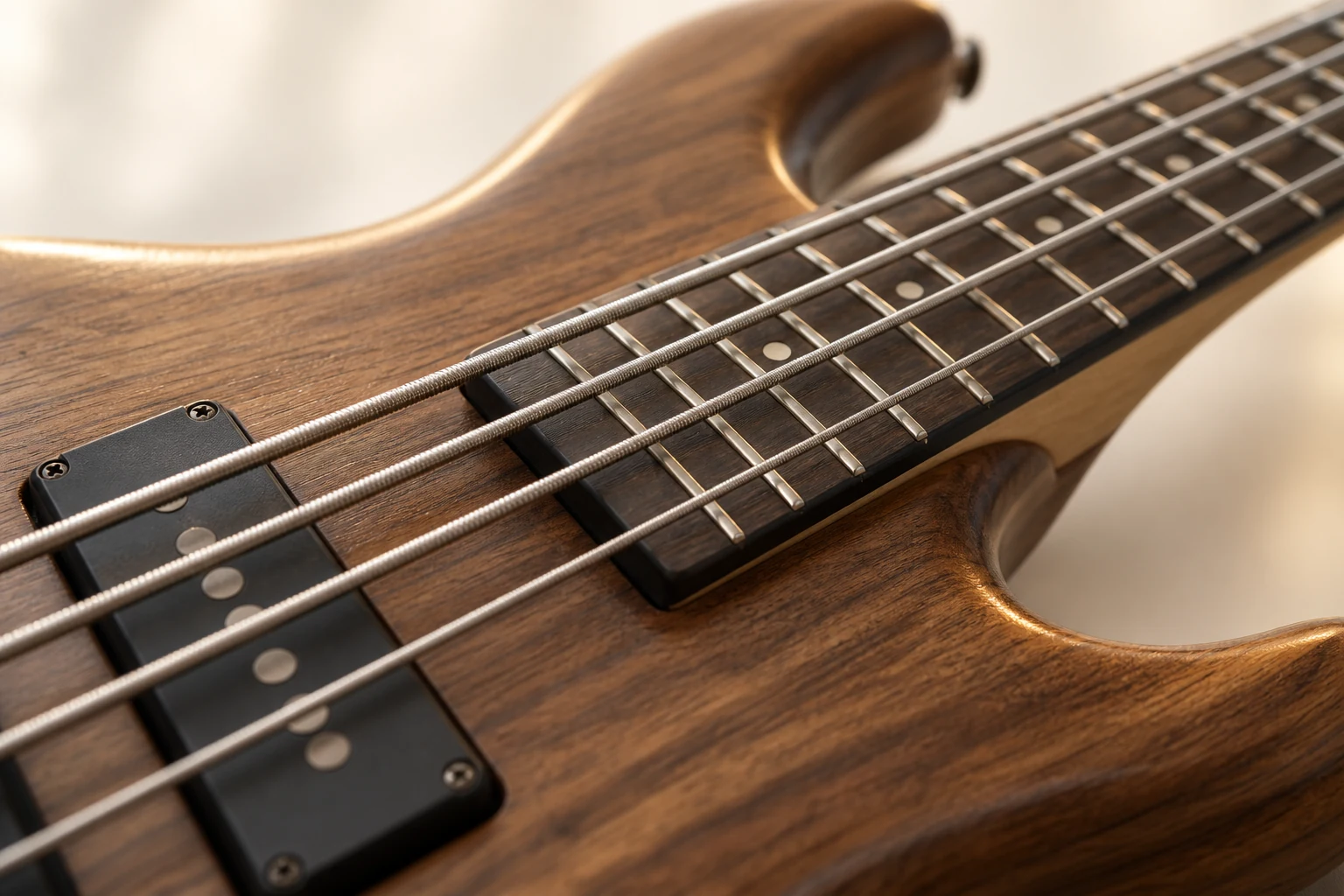 Close view of bass guitar strings