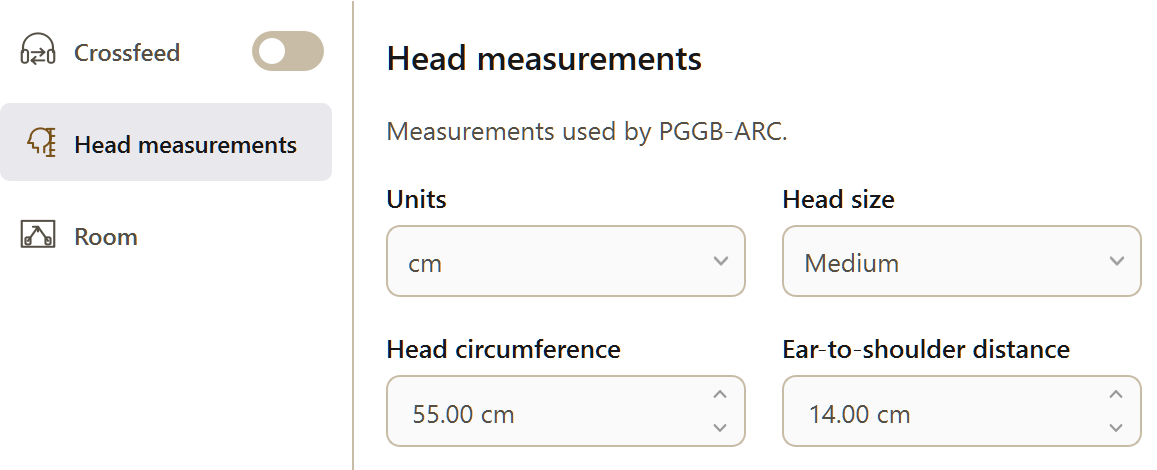 PGGB Settings: corrected settings anthropometry. Current Windows application, idle.