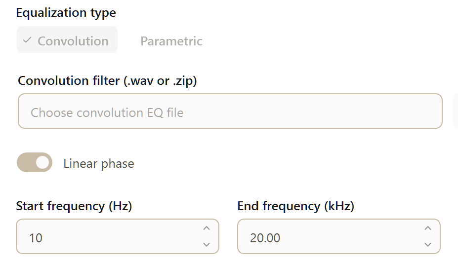 PGGB Settings: equalization. Current Windows application, idle.