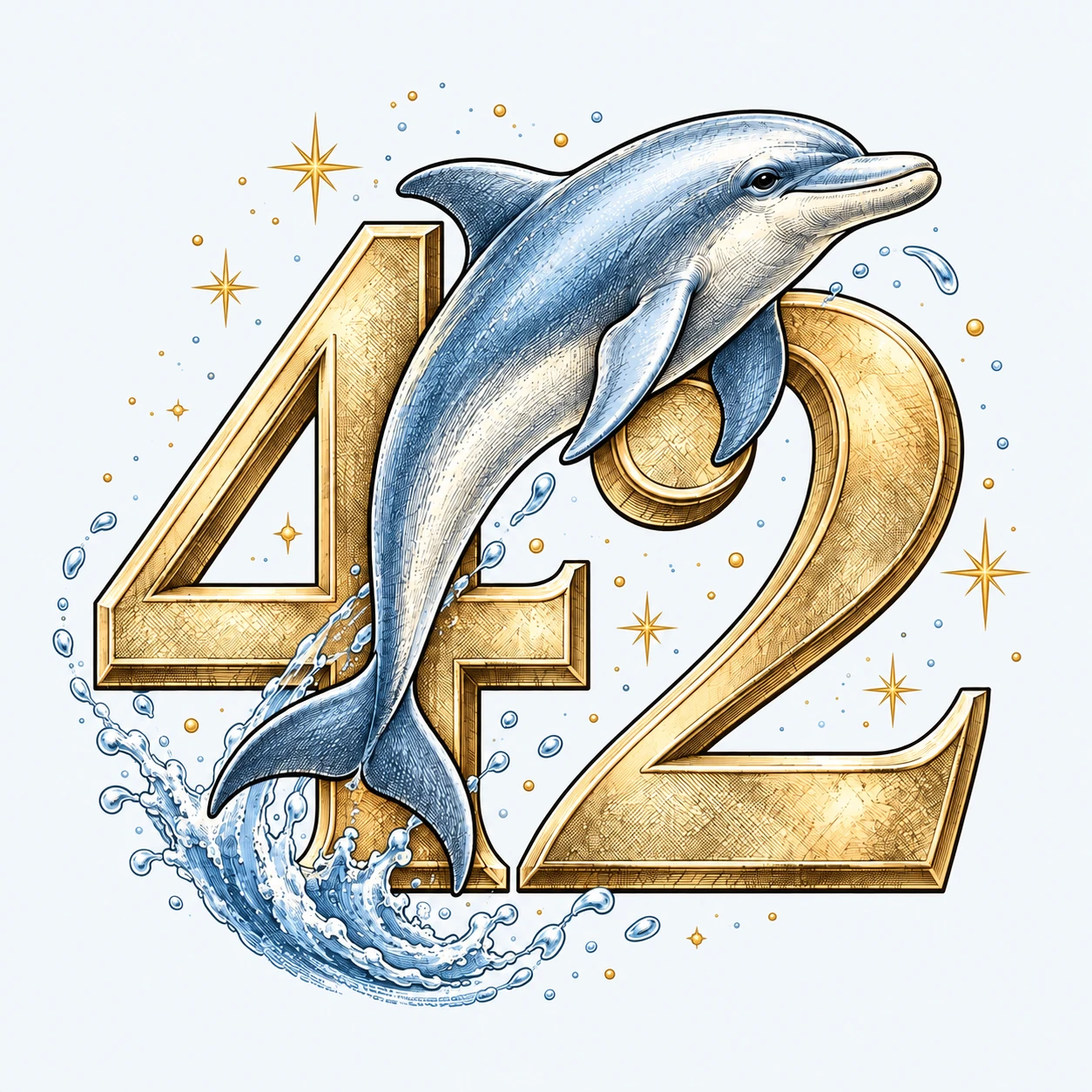 A dolphin leaping in front of 42